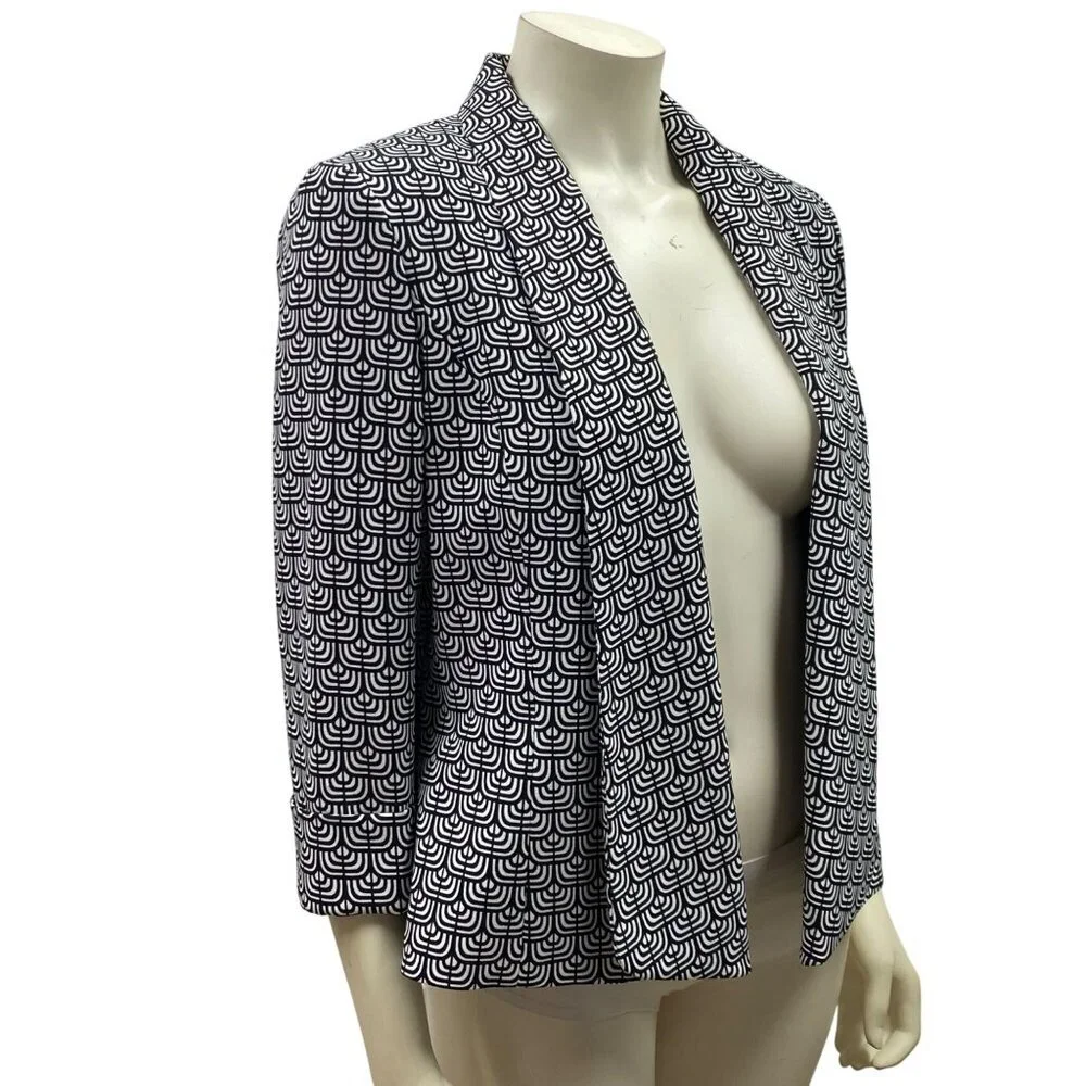 Kasper Womens Black & White‎ Patterned Open-Front Blazer Jacket Size 6 NWT